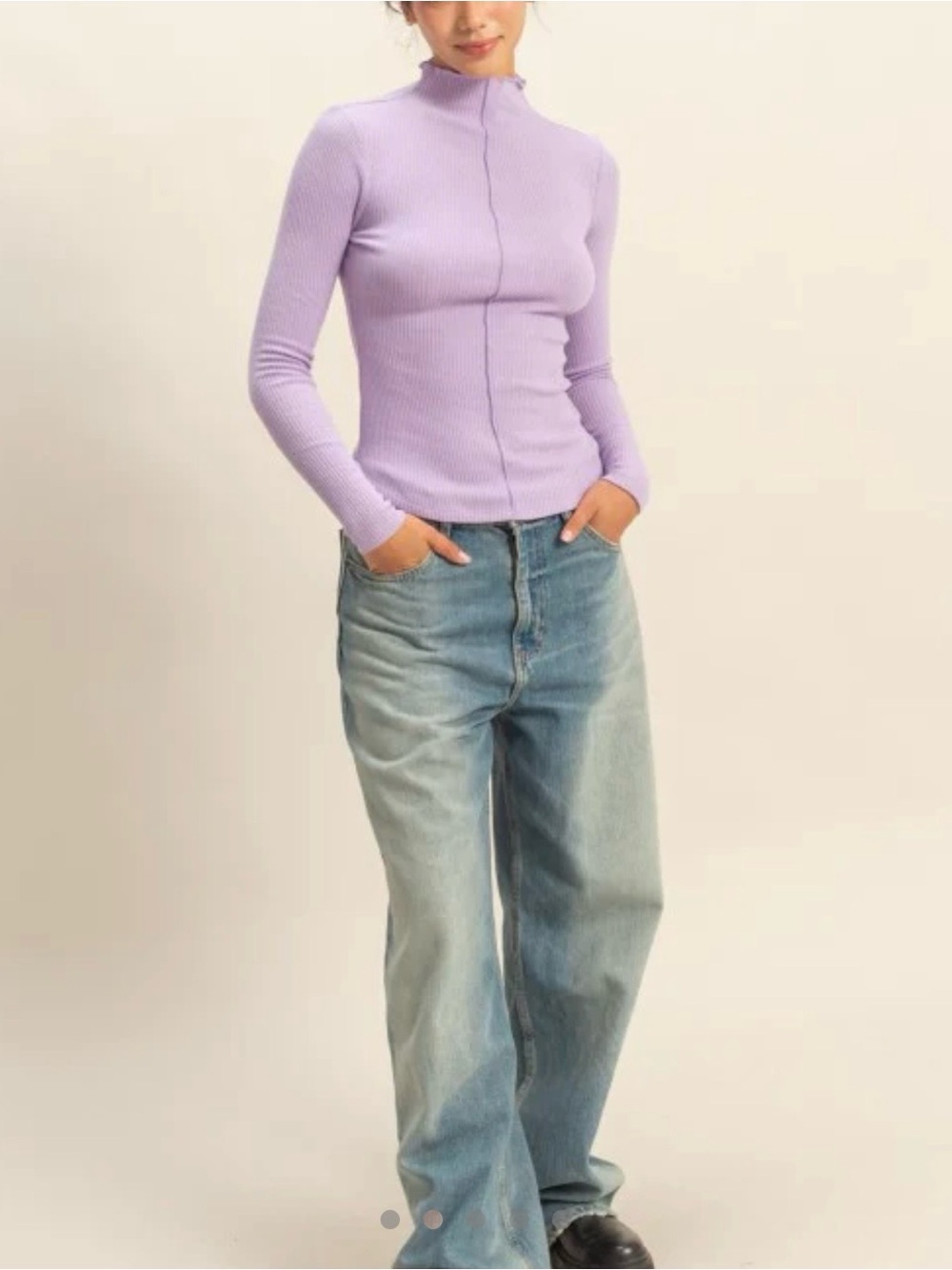 Double Zero Ribbed Mock Neck
Top in Lilac NWOT